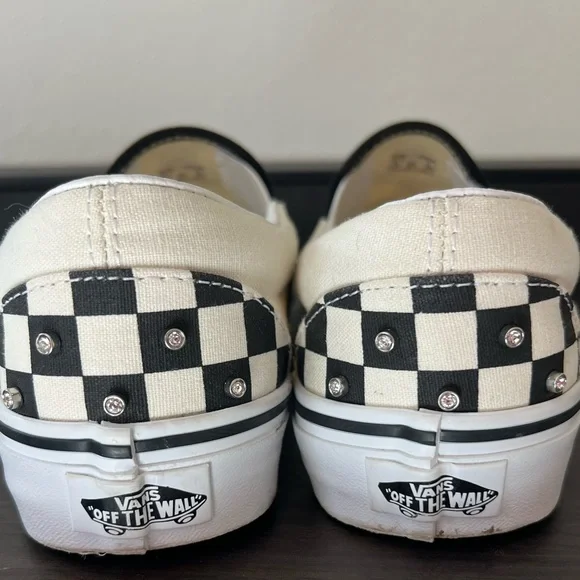 Vans Black and White Checkerboard Slip-Ons with Studs - Picture 2 of 7
